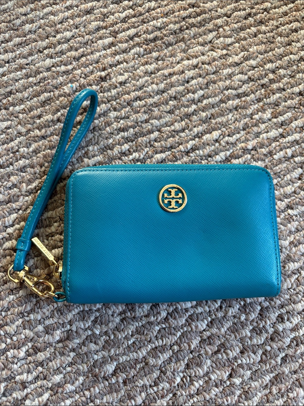 Tory Burch Blue Robinson Leather Zip Around Wristlet Wallet
